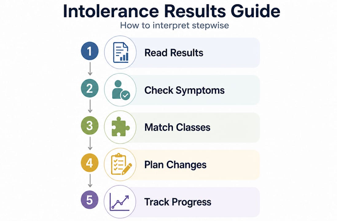 Step-by-step flow for interpreting intolerance results