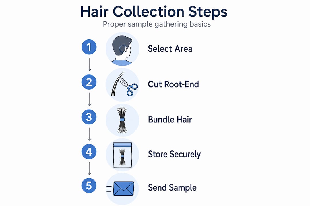 Infographic showing steps to collect hair sample