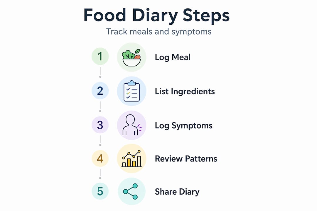 Infographic showing steps to track food symptoms