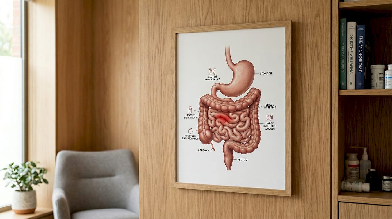 Anatomical illustration of digestive system and gut