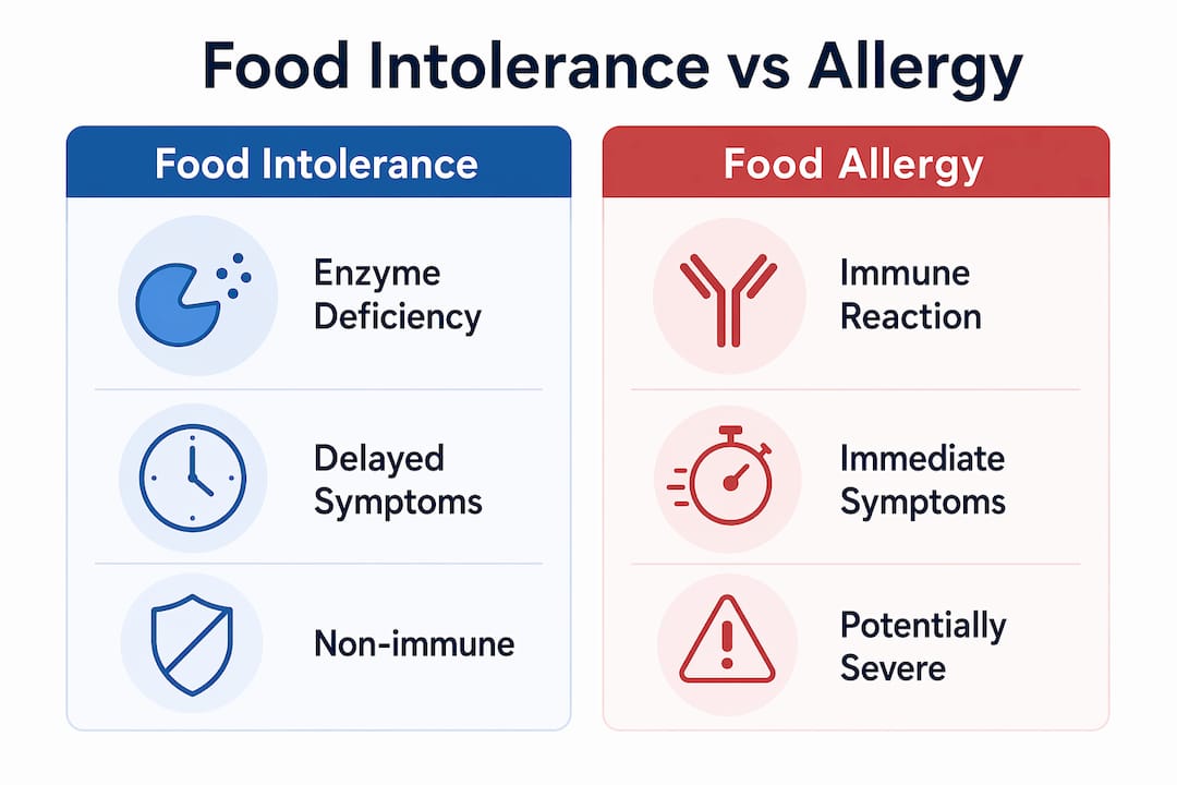 Infographic comparing food intolerance and allergy differences
