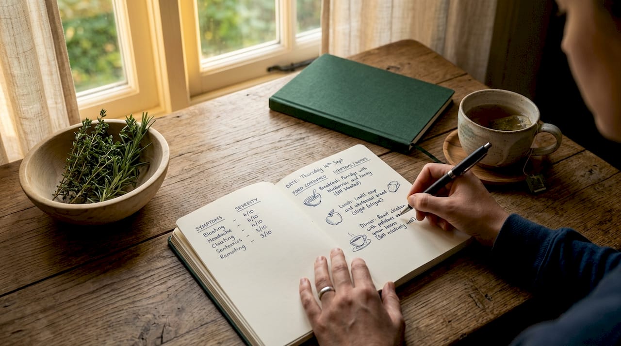 Close-up of food symptom diary notes