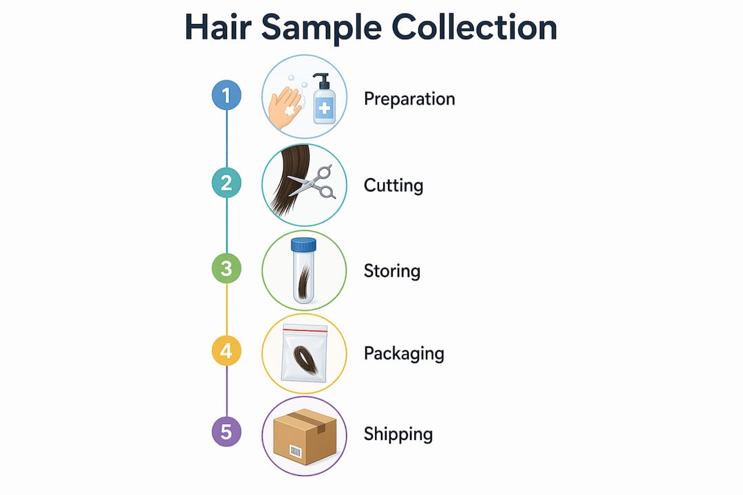 Infographic showing hair sample collection steps