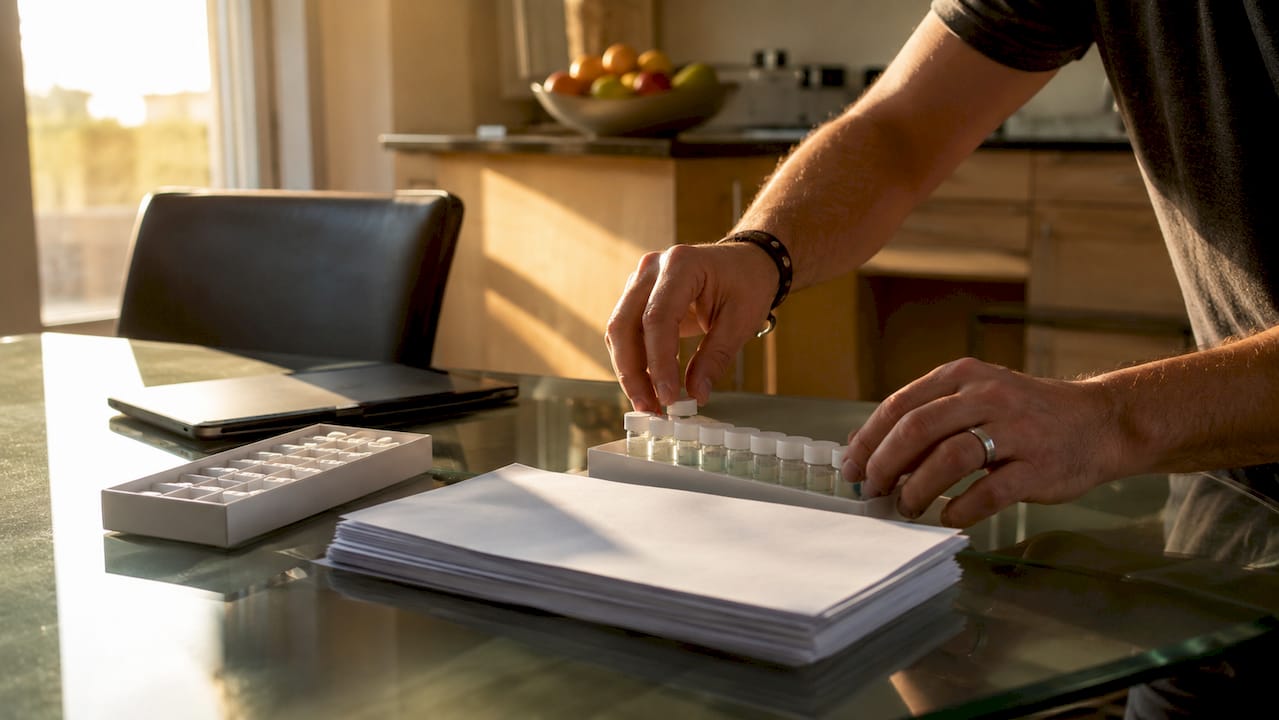 Hands organizing food intolerance test kits