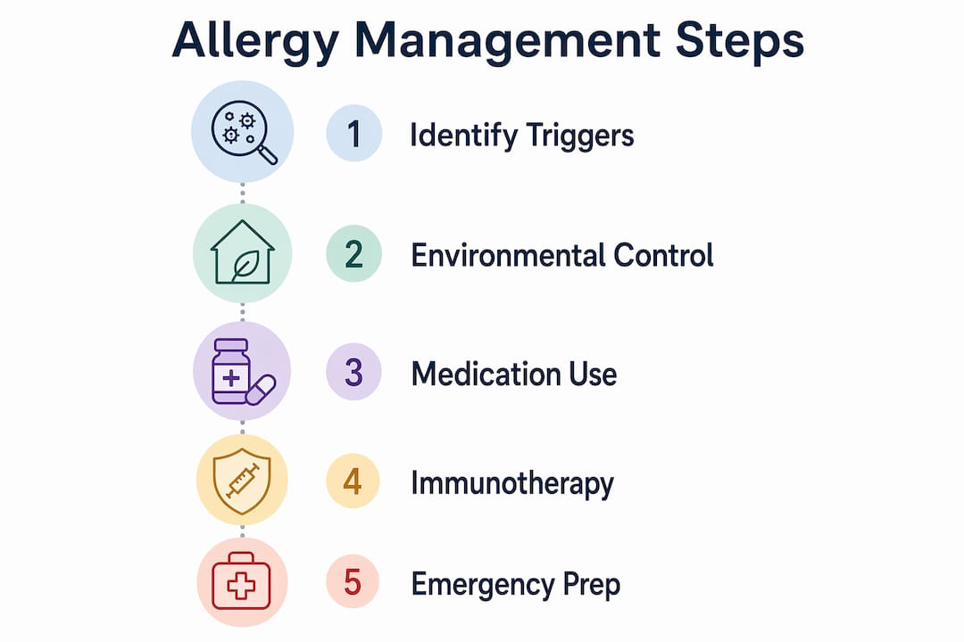 Infographic outlining allergy management steps