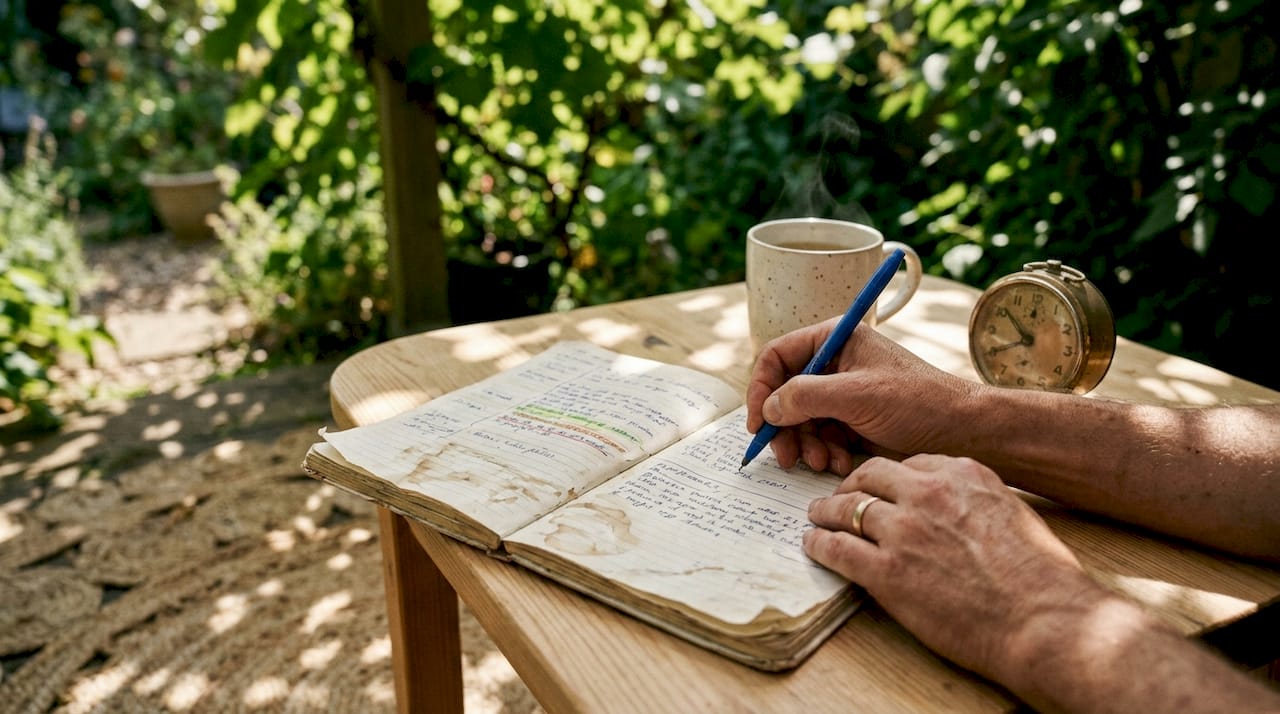 Hands writing in elimination diet symptom diary
