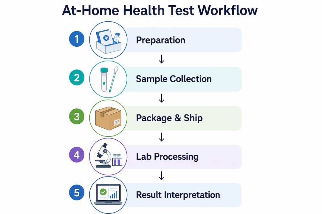 Infographic of at-home health testing workflow steps