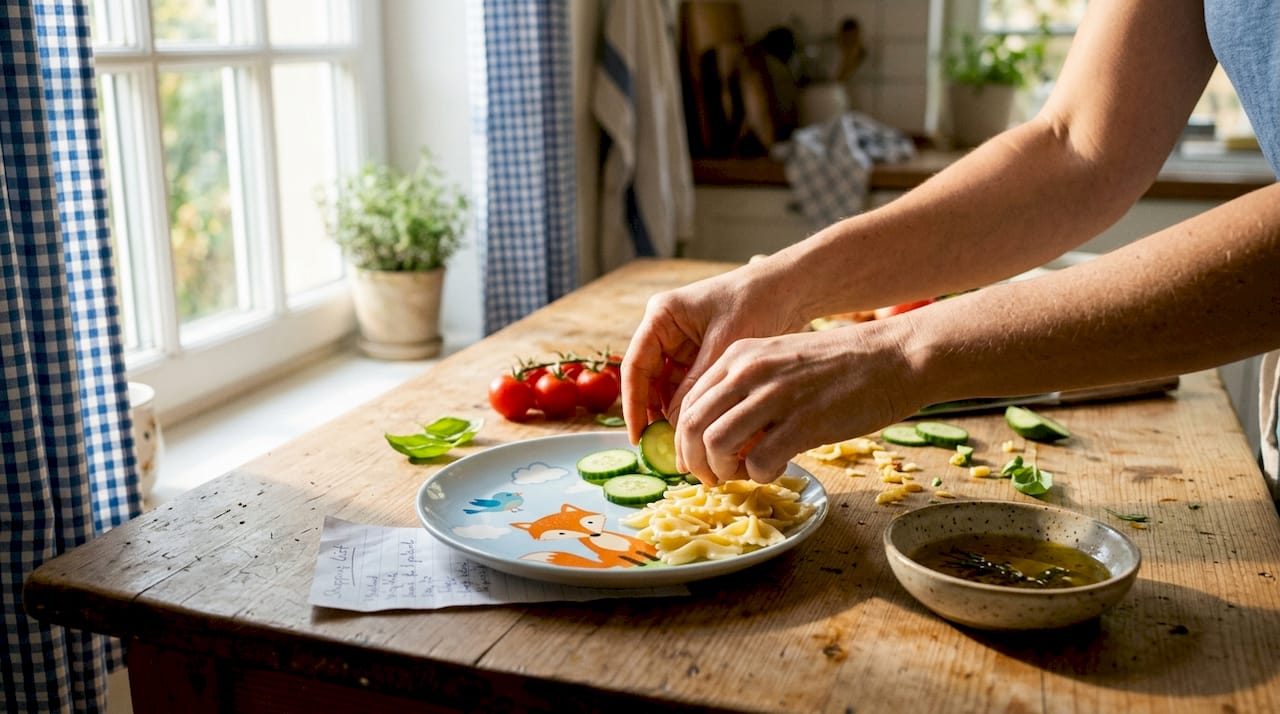 Hands preparing child's elimination diet meal