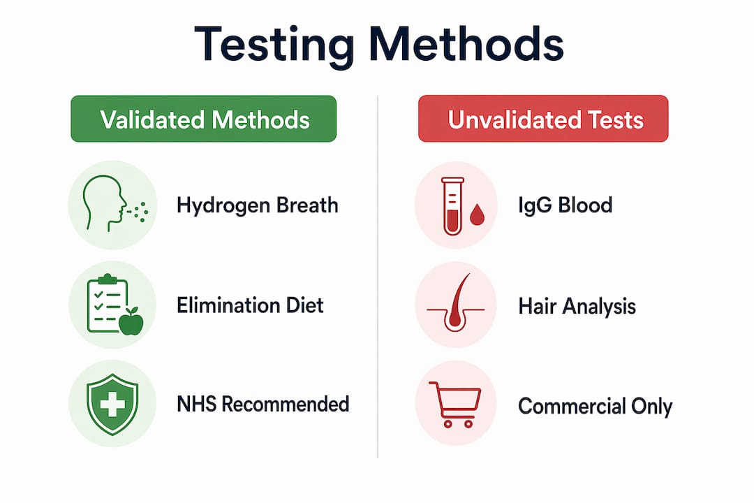 Infographic comparing validated and unvalidated intolerance testing methods