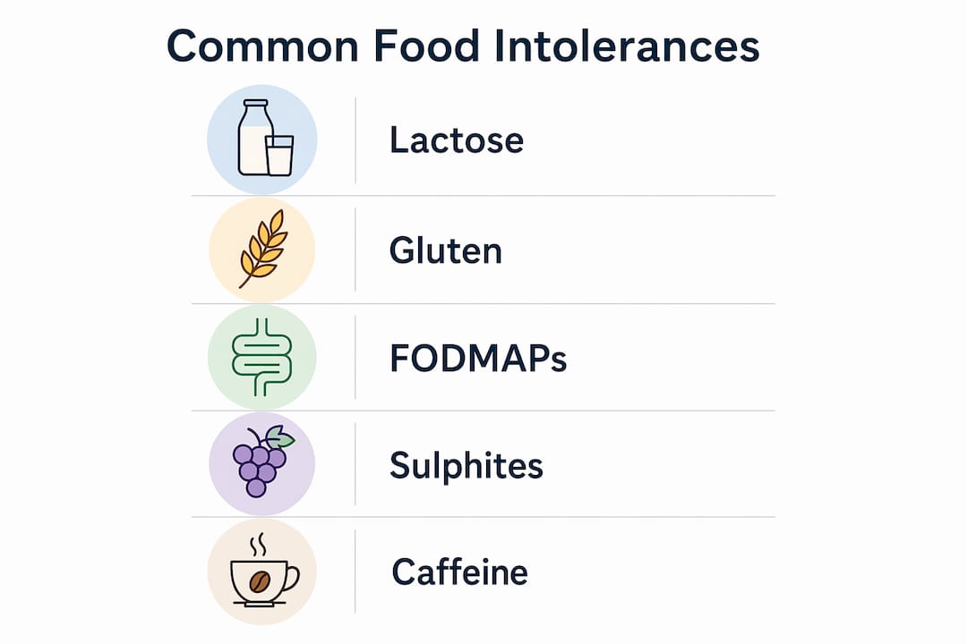 Infographic illustrating common food intolerances in steps
