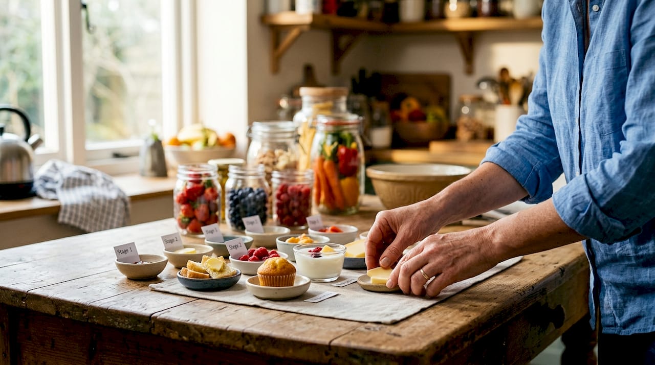 Dietitian preparing milk ladder foods