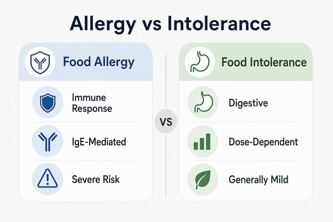 Infographic comparing food allergy and food intolerance