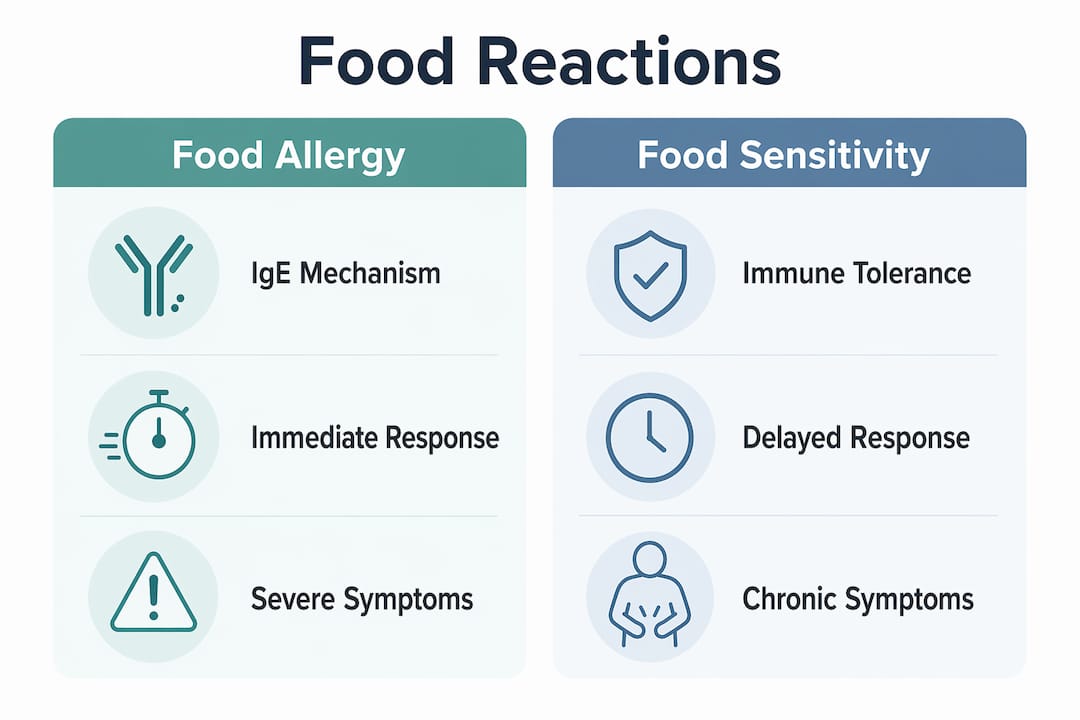 Infographic comparing food allergy and food sensitivity features