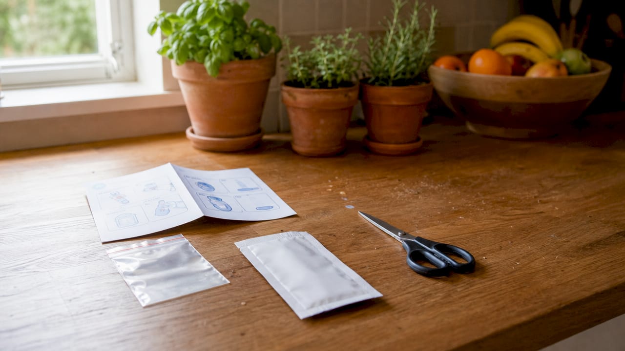 Close-up of home sensitivity test kit components