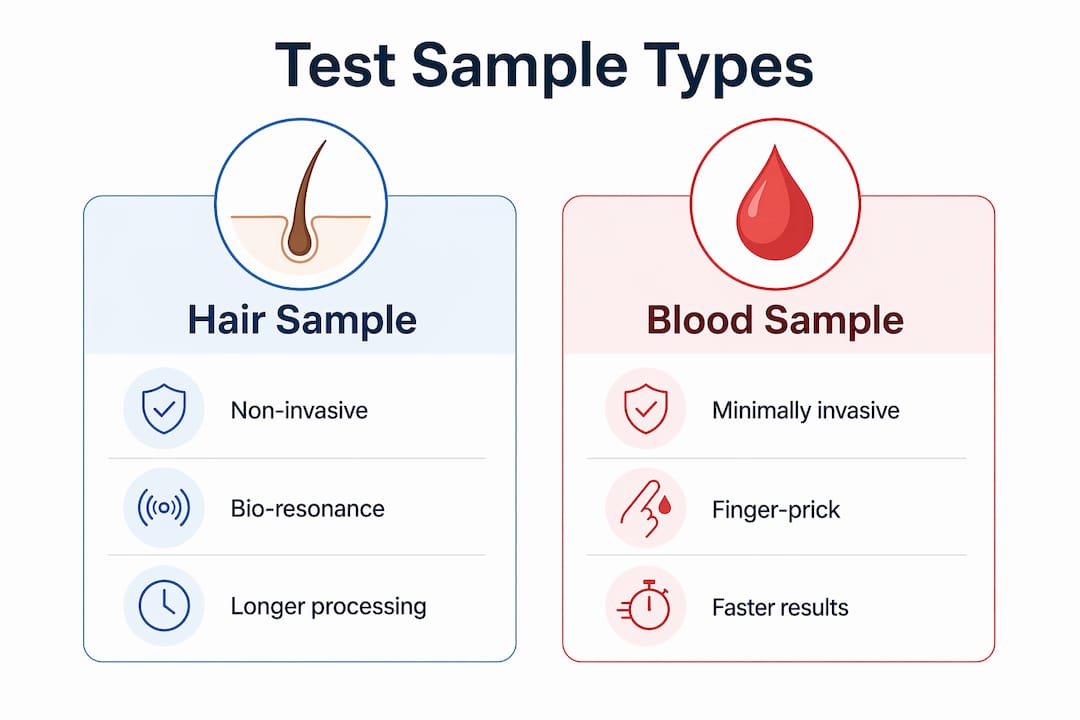 Infographic comparing hair and blood sample tests