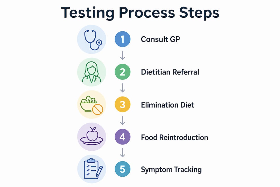 Infographic showing five-step food intolerance testing process