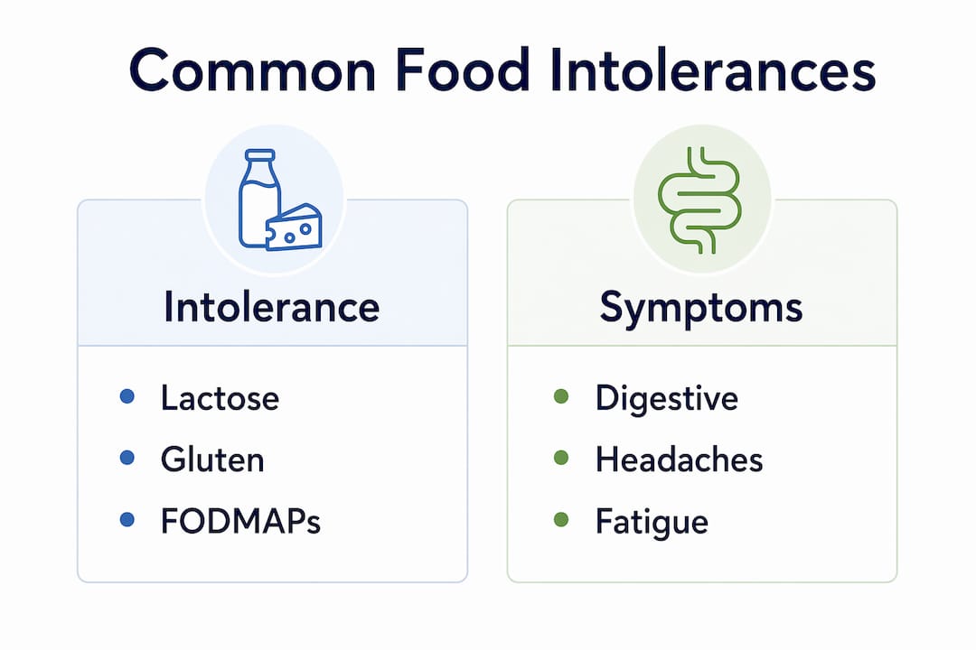 Infographic comparing common intolerances and symptoms
