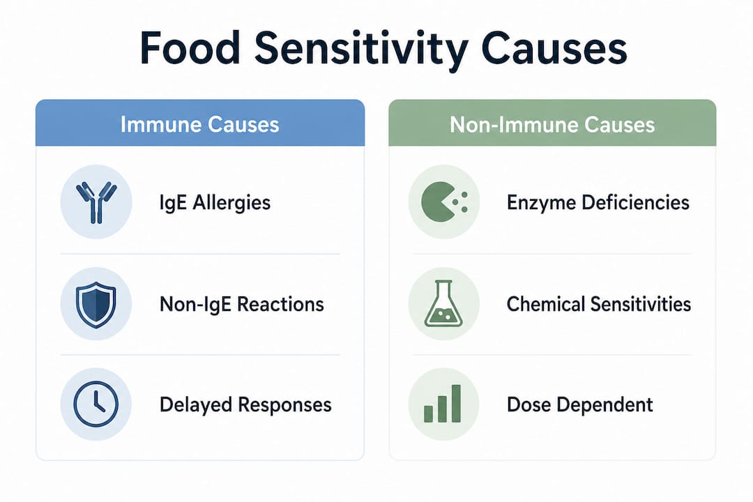 Infographic comparing immune and non-immune food sensitivity causes