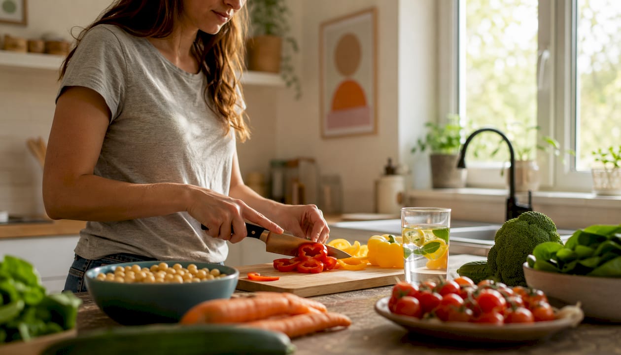 Mother preparing allergy-friendly meal at home kitchen