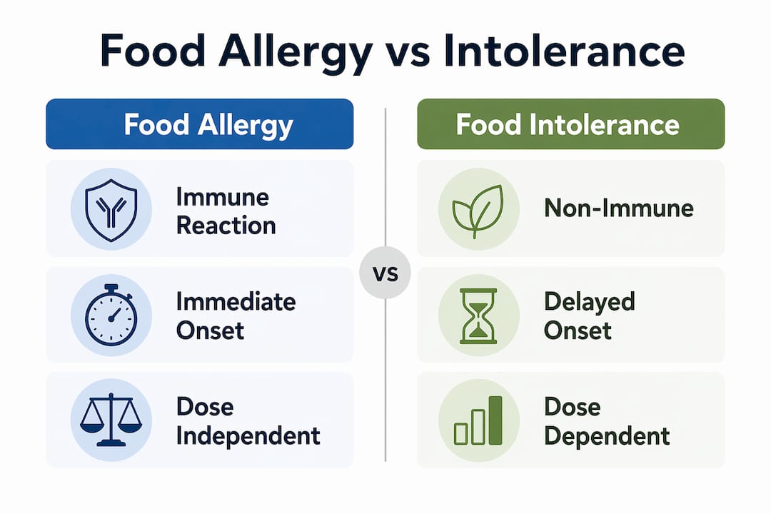 Infographic comparing food allergy and intolerance