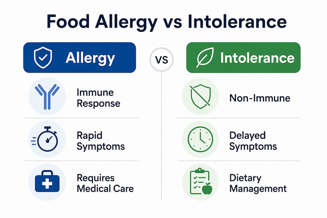 Infographic comparing food allergy and intolerance