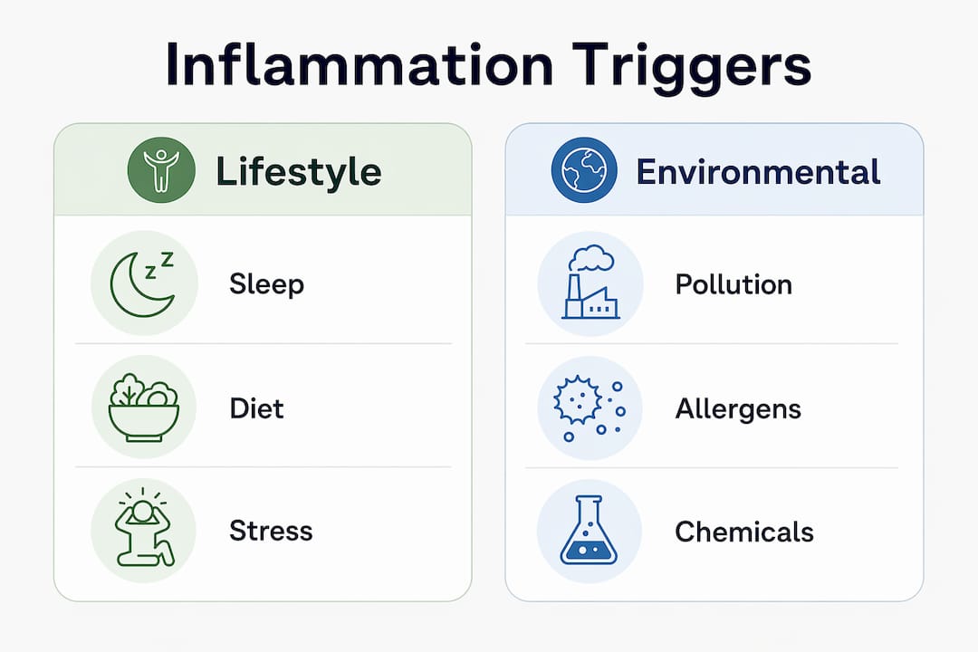 Infographic comparing lifestyle and environmental inflammation triggers