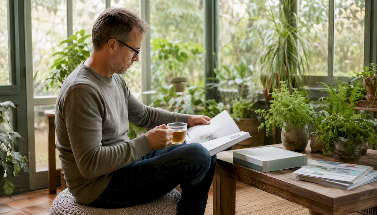 Man reviewing food sensitivity test results in home office