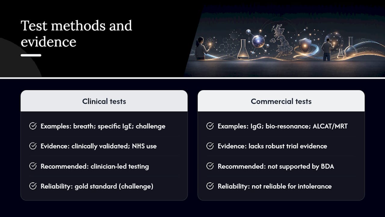 Comparison infographic of intolerance test methods