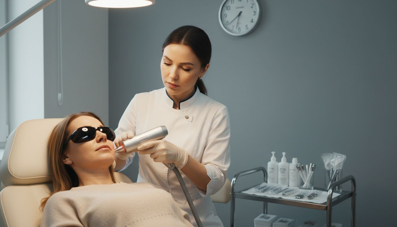 Specialistas atlieka veido odos atjauninimą lazeriu