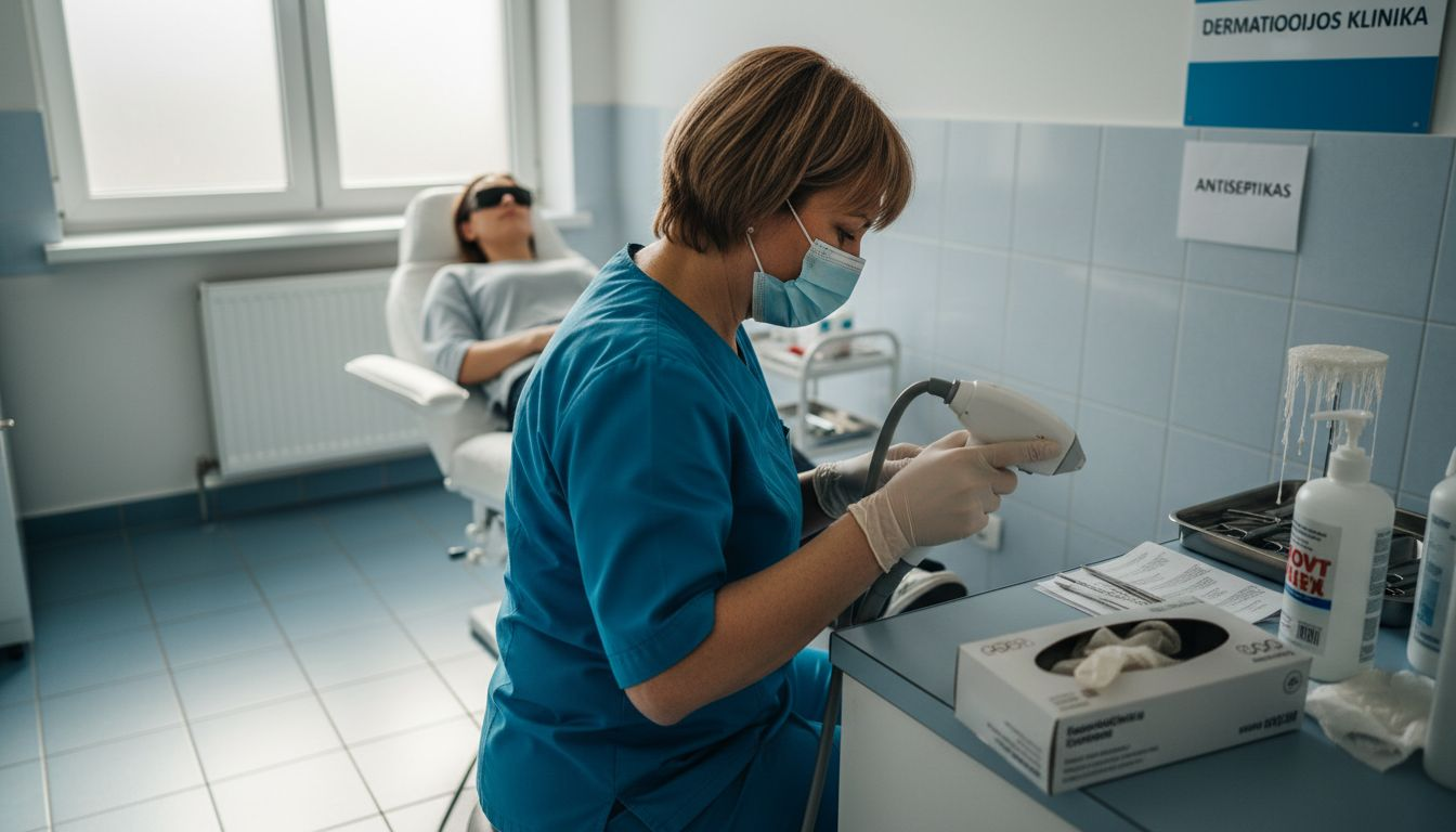 Lazerinė odos procedūra atliekama klinikoje