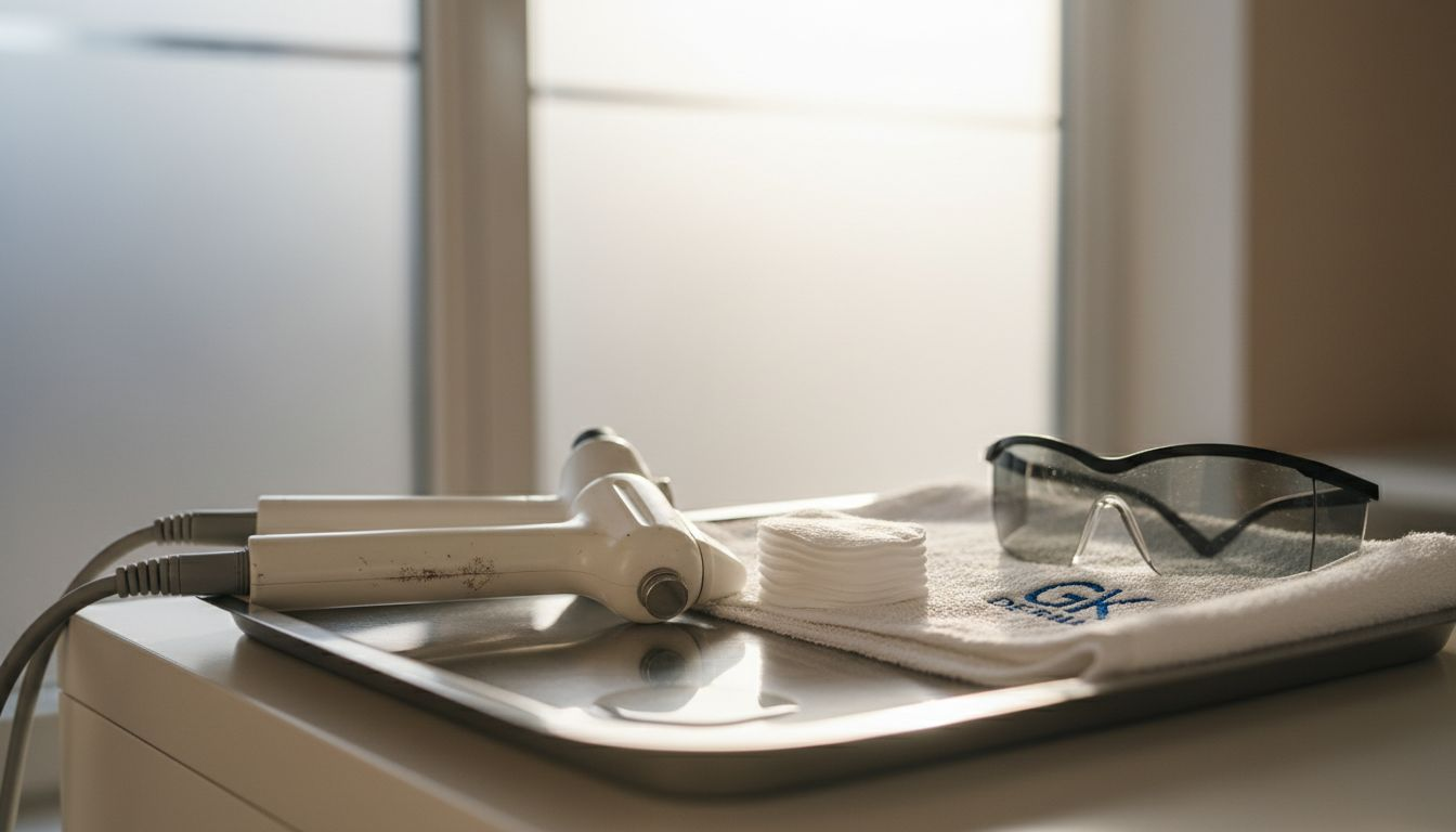 Dermatologo padėklas su lazerinės terapijos aparatais