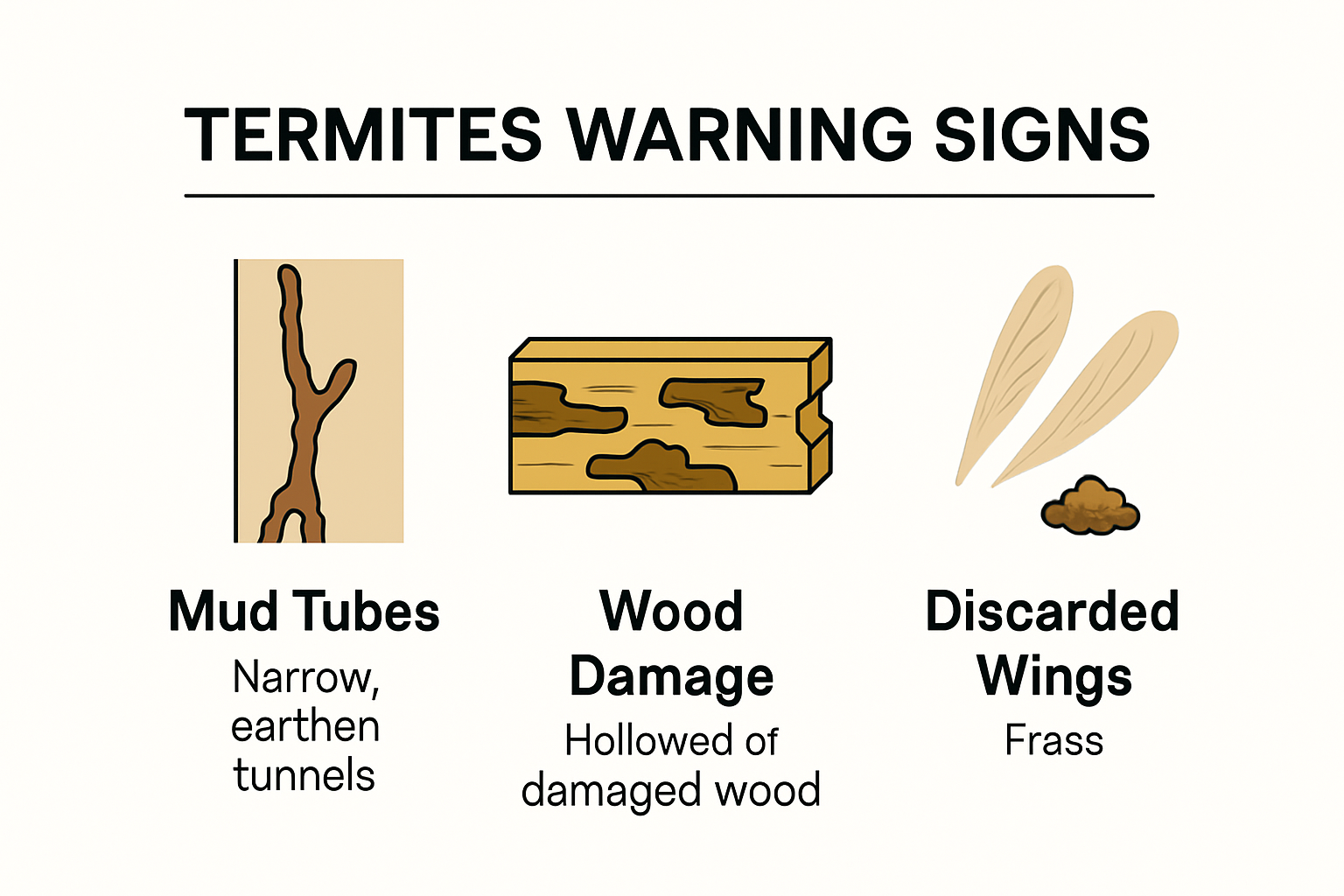 Infographic showing key termite warning signs for homeowners