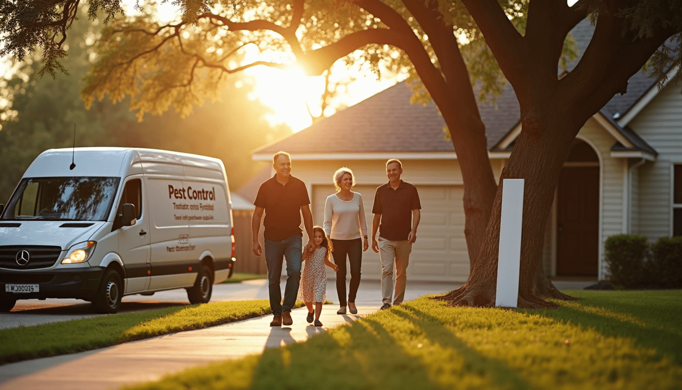 Top Benefits of Pest Control for Texas Homeowners and Businesses 2025 Texas family greets pest control technician at home front yard