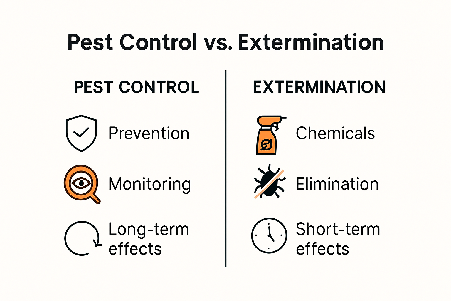 Pest Control vs Extermination: What Texas Homeowners Need to Know 2025 Infographic showing pest control vs extermination comparison