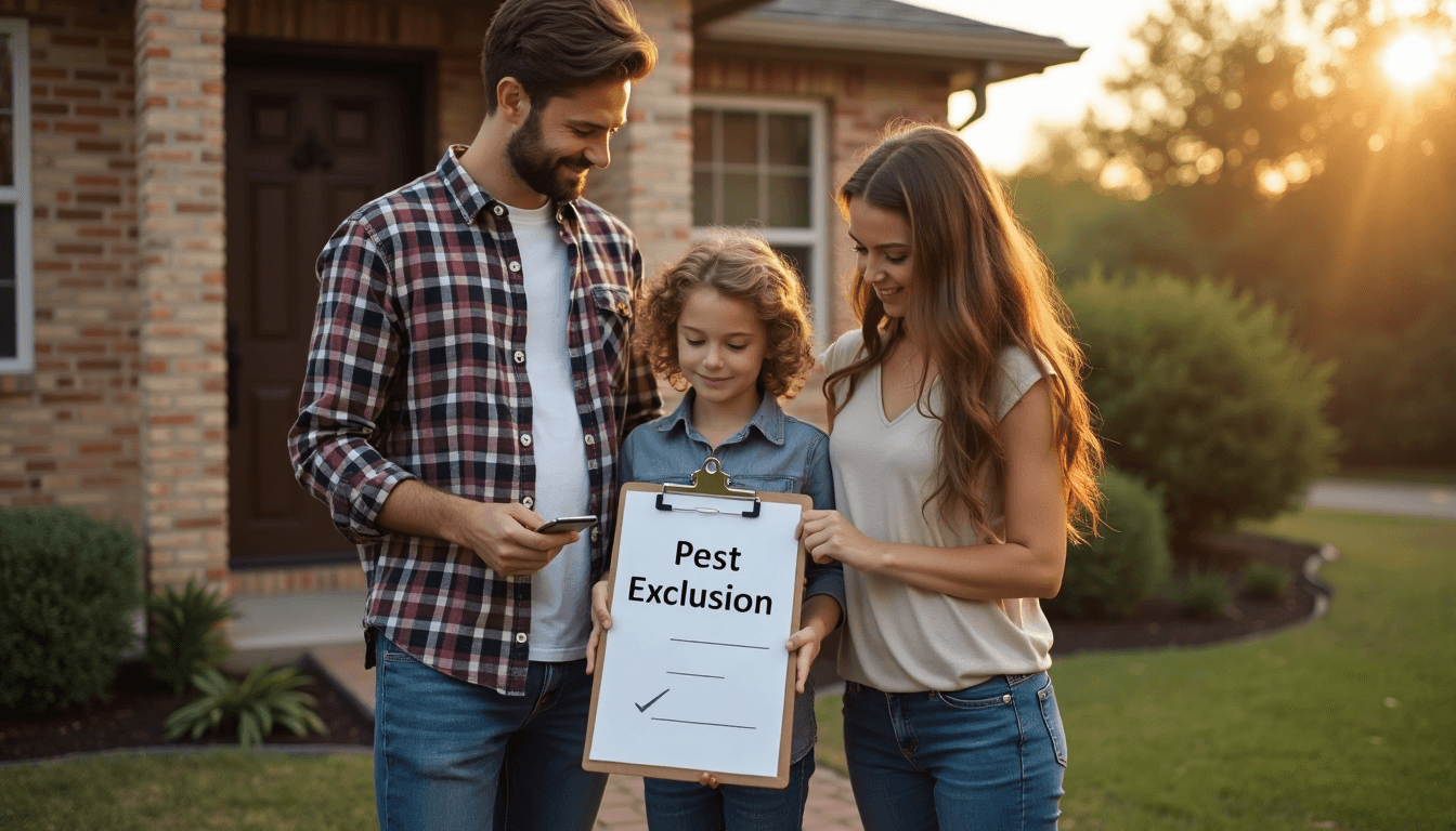 What Is Pest Exclusion? Simple Guide for Texas Homeowners 2025 Texas family inspecting home exterior for pest exclusion