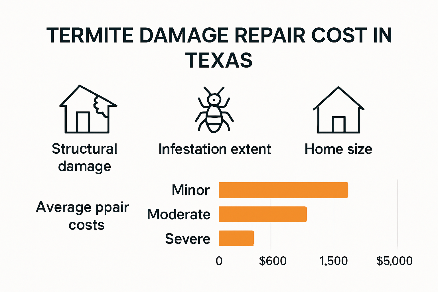 2025 Termite Damage Repair Cost Guide for Texas Homes Infographic of termite damage repair cost ranges by severity in Texas homes