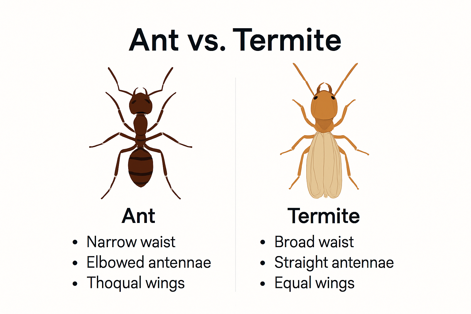 Infographic comparing ants and termites body features.