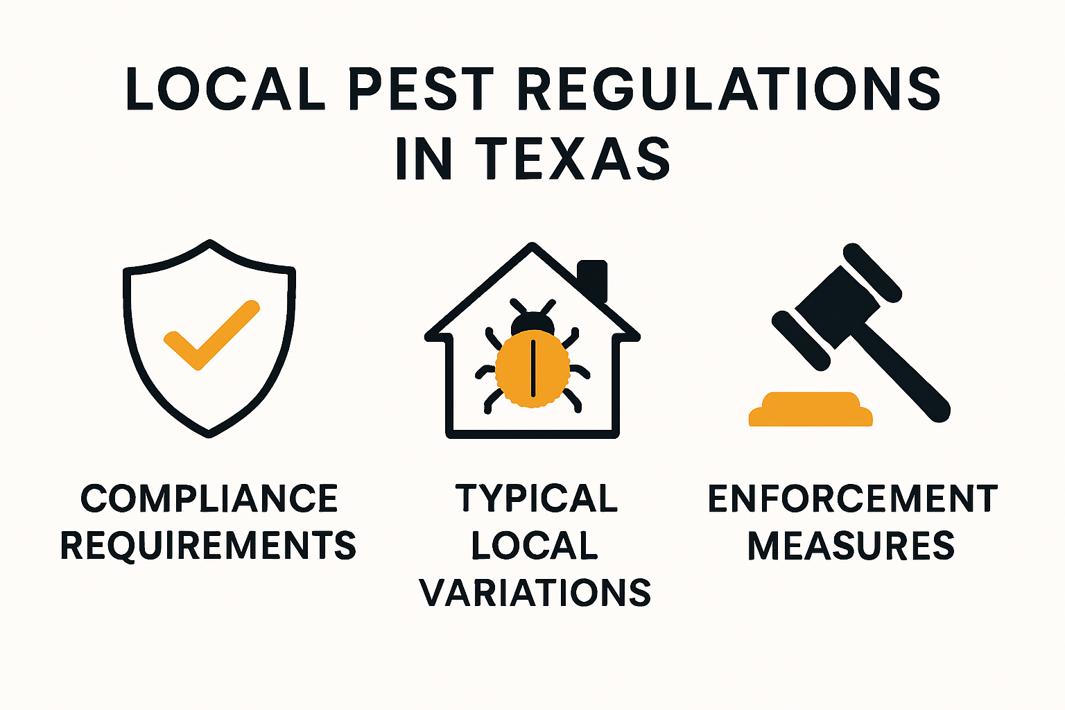 Infographic summarizing local pest regulation essentials in Texas