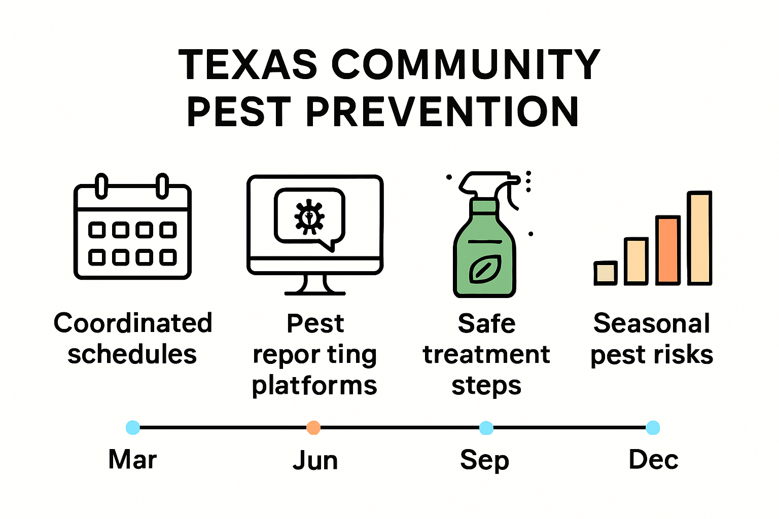 Texas neighborhood pest management strategies infographic with charts and icons