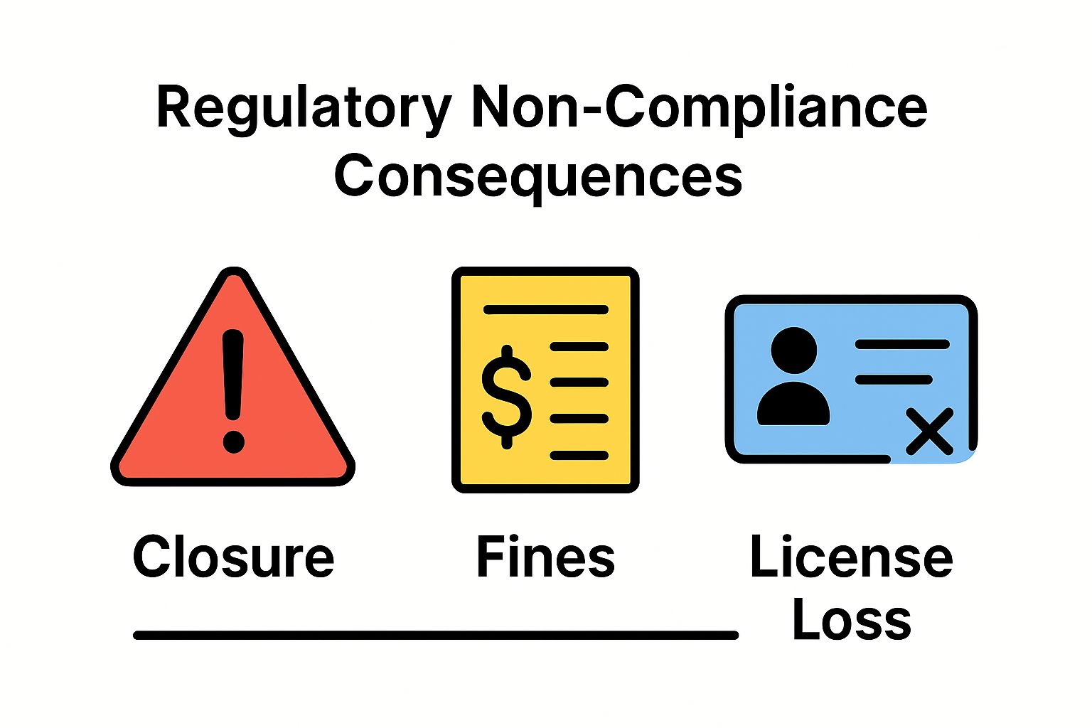 Infographic showing closure, fines, and license loss as restaurant pest control penalties