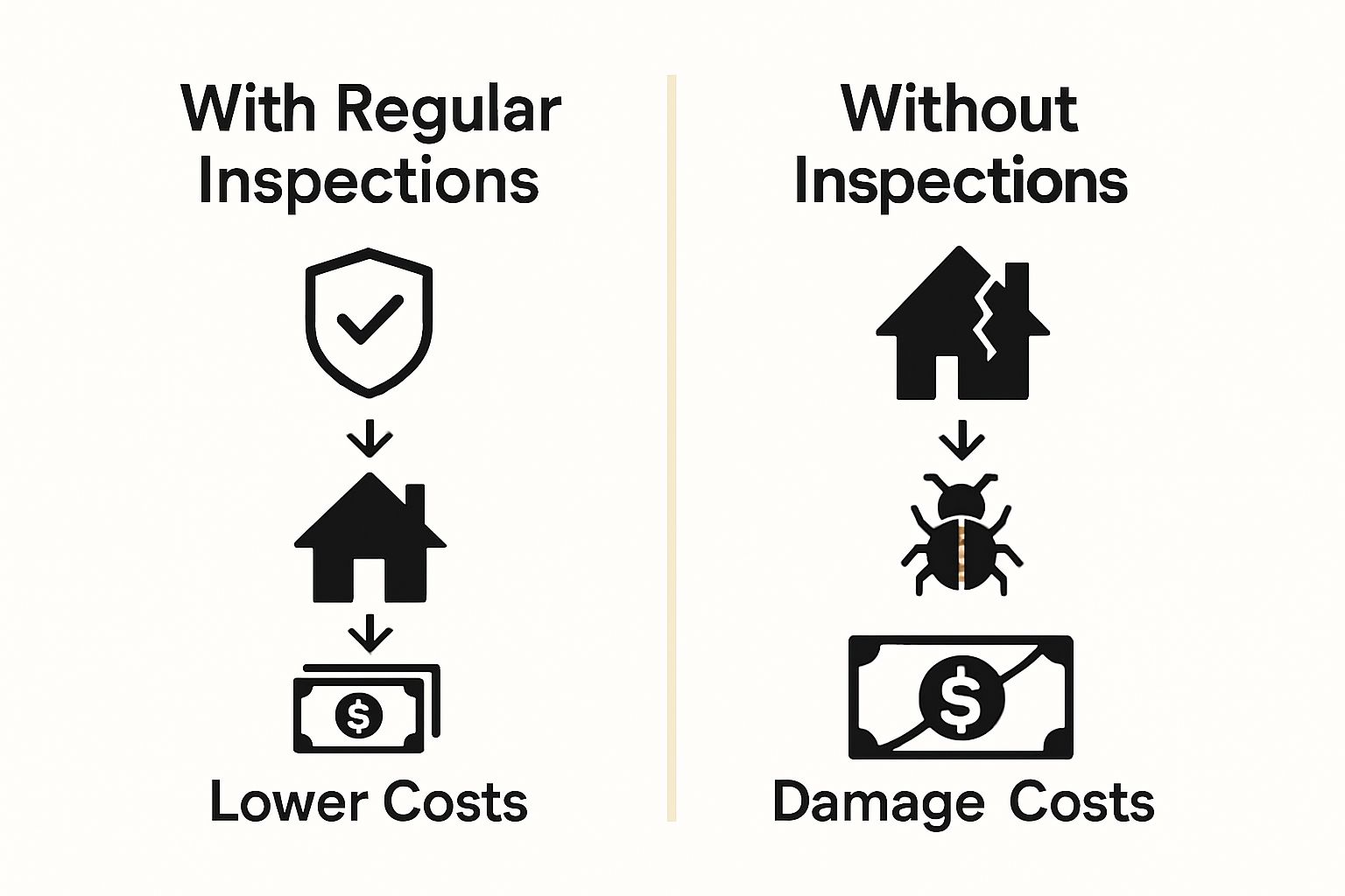 Infographic comparing homes with and without regular pest inspections