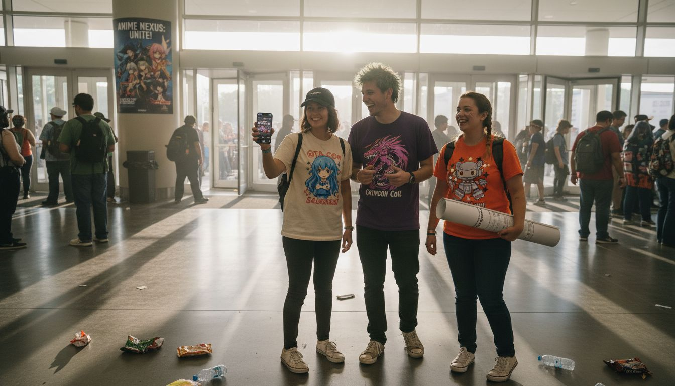Friends wearing shirts at anime convention