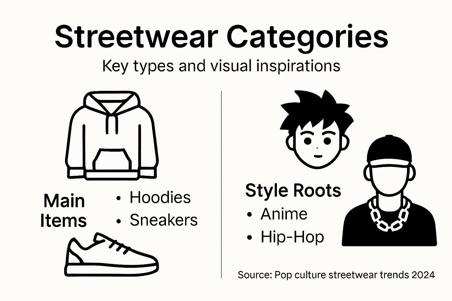 Infographic with streetwear categories and styles