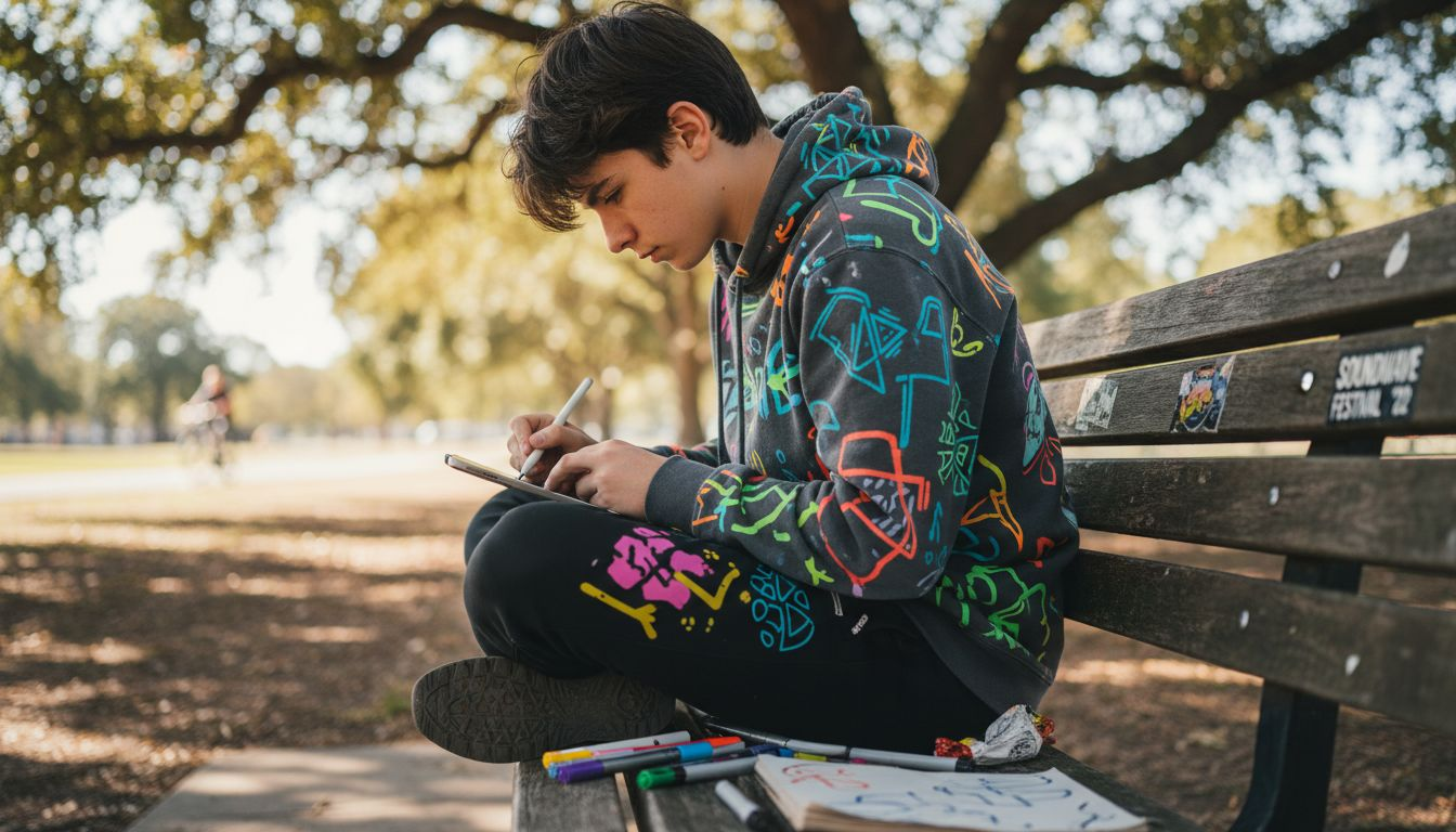 Streetwear artist sketching pop culture graphics