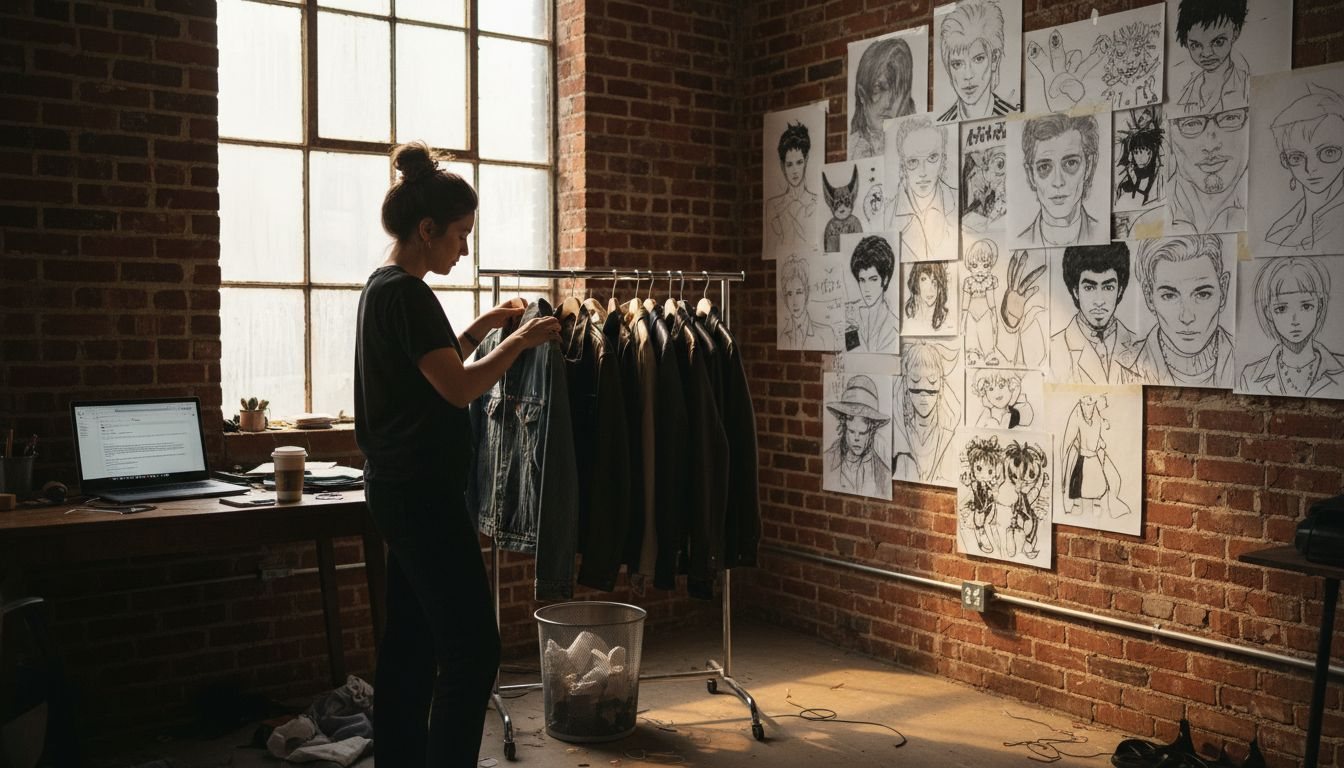 Designer reviewing streetwear collaboration samples