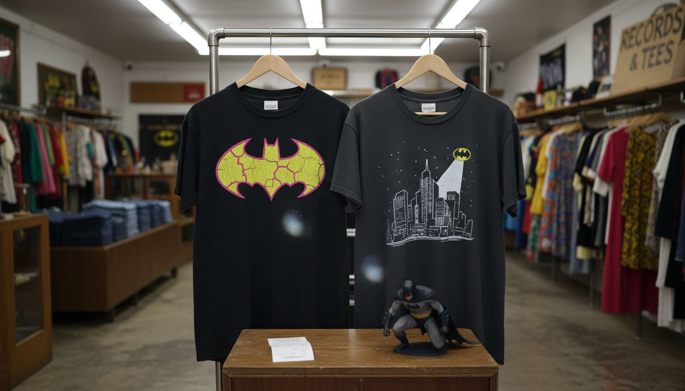 Different Batman tee designs inside store