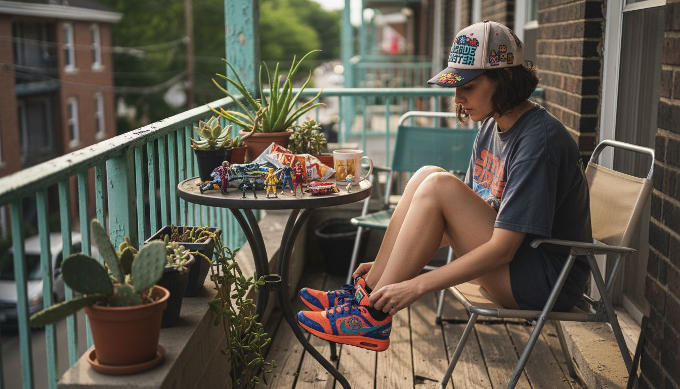 Young fan with trendy identity apparel on balcony