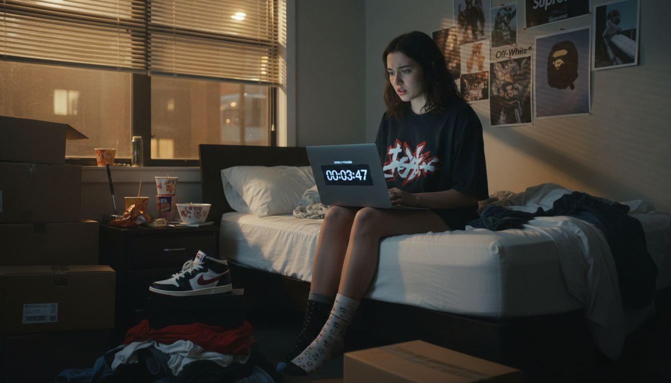 Student anticipating streetwear online release