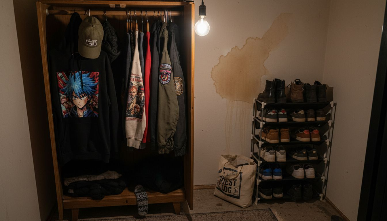 Wardrobe with various fandom apparel choices