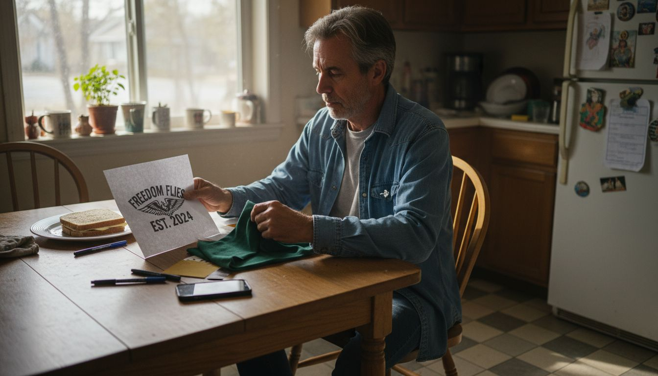 Man checking shirt design and fabric sample